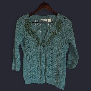 💚HP💚 DKNY Blue Green Floral Cardigan